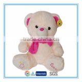 Custom teddy bear white plush toys white with red ribbon
