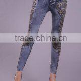 2016 Fashion Leopard Print Denim Stitching Design Women Skinny Denim Jeans thumbnail-1