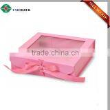 Custom Pink Folding Box Ribbon Closures With Window Lid