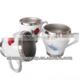Double wall auto mug ceramic outer ss inner