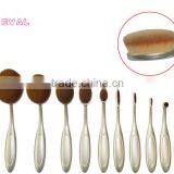 oval 10pcs toothbrush style foundation brushes set with silver handle for gift