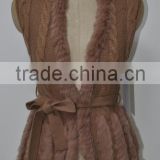 women fashion knitted real rabbit fur vest LK16F035