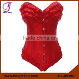 400902 Woman Satin Sexy Overbust Lace Up Red Satin Corset thumbnail-1