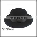 Black Wool Felt Hat Wholesale Flat Top Hat Wide Brim With Shiny Ribbon Band Designed in Japan