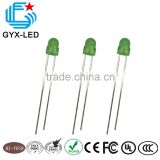 Top quality green diffused lens yellow green emitting color 570 nm 4 mm lens 4.6mm flange round type LED lamp