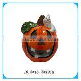 Funny Ceramic Halloween Pumpkin With White Cat thumbnail-1