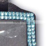 ID Holder With Light Blue Gem, High Quality Promotion Gift PU Leather Badge Holder With Crystal Gem Decoration thumbnail-3
