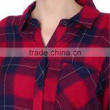 Wholesale Women Collar Long Sleeves Buttoned Cuffs Checked Pattern Curved Hem Shirt(DQE0177T) thumbnail-3