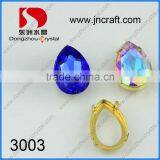 DZ-3003 Teardrop Clear 18x25mm Crystal Metal Setting Sew On Rhinestones thumbnail-4