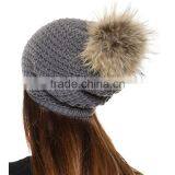 HAODUOYI Winter Knit Fur Ball Decorated Hat Warm Caps for Wholesale thumbnail-3
