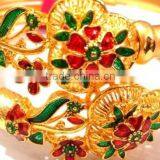 Indian Flower and Petal Gold Plated Kada Bangle thumbnail-2