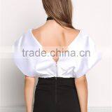 MGOO Custom Designs V Neck Tunic Fashion Cross White Satin Blouses 100% Polyester Sleeveless Tops thumbnail-6