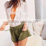 MGOO China Manufactured Terry Knit Gym Raw Cut Shorts Women Sports Wear Drawstring Waistband Shorts thumbnail-4