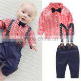 2017 New Baby Boy Clothes Gentleman Plaid Suit Shirt + New Style Boys Pants Jeans thumbnail-1