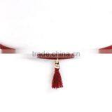 New Fashion Wine Red Velvet Suede Choker Necklace Gold Plated Tassel Pendant 34cm Long thumbnail-2