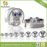 New Hot Owl Stainless Steel Diamond Pierced Ear Plug thumbnail-1