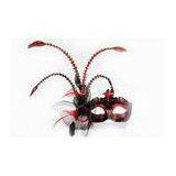 Carnival Red Feather Masquerade Masks Unique With Craft Flower for Lady thumbnail-1