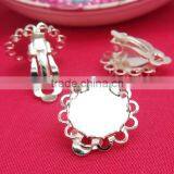 Silver Tone Double Layers Lace Edge Round Ear Clips For 12mm Cabochon Bezels Setting thumbnail-1