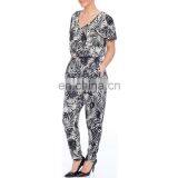 Summer Chiffon Palm Leave Printed Fashion Formal Women Jumpsuit