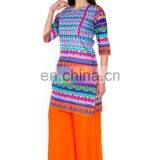 Indian Traditional 100% Cotton Round Neckline 3/4 Sleeve Knee Length Woman Kurti Wholesaler Jaipur India thumbnail-4