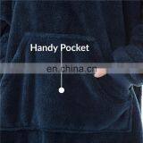 Indoor Bedroom Sleep Navy Soft Material Durable Wearable Hoodie Sherpa Oversized Blanket thumbnail-4