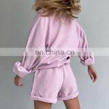 Women Long Sleeve Outfits Pullover Sweatshirt and Short Pants Women Two Pieces Sets thumbnail-3