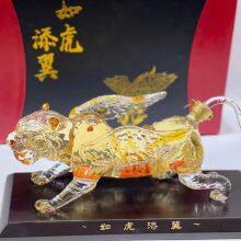 Chinese Made Tiger Glass Craft Art Vessel Handcrafted Exquisite Wine Holder thumbnail-1
