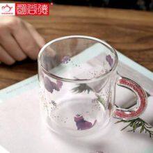 Custom Glass Coffee Mug 350ml Water Glasses 12oz Double Wall Borosilicate Glass Cup Wholesale Birthday Gift Mug thumbnail-2