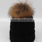 Custom Wool Knitted Racoon Fur Pom Pom Beanie Hat thumbnail-3