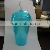 Promotional Double Wall Plastic Tumbler With Dome Lid and Straw thumbnail-1