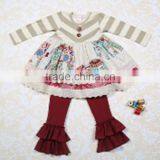 Beautiful Baby Stylish Embroidery Long Sleeve Cotton Dress and Ruffle Pant Kids Clothes thumbnail-1