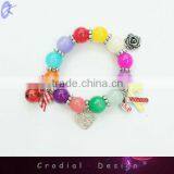 New DIY Design Rianbow Beaded Bracelets With Jingle Bells Flower Candy Cane Heart Pendant For Christmas Bracelet 2013