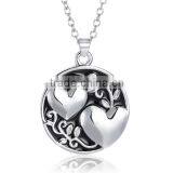 Double Hearts Round Heavy Silver Heart Puzzle Necklace thumbnail-5