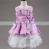 Floral Frilly Princess Girl Dress Satin Bloomer Chiffon Kids Yarn Ruffle Tutu Dress Children Puffy Dress thumbnail-2