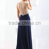 Sexy Elegant High Tall Beaded Cap Sleeve Navy Blue Long Evening Dress China thumbnail-3