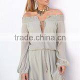off Shoulder Smocking Dress Woman Ruffle Chiffon Dresses Women Summer thumbnail-2