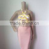 Halter Jacquard 2 Piece HL 2015 New Fashion Sexy Women's Short Patchwork Bodycon Bandage Dress thumbnail-1