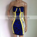 Jacquard Color Block Strapless Geometric Print Bodycon HL Sexy Women Mini Sling Party Tight Dress