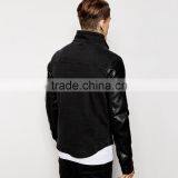 Fashion Denim Black Sleeves Leather Jacket With Pocket Custom Design thumbnail-2