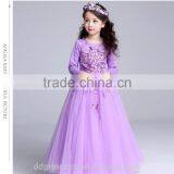 High Quality Violet Elegant Girls Princess Long Sleeveless Wedding Dresses Ball Gown Dress Appliques Purple Tulle Party Dresses thumbnail-3