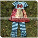 Baby Girl Stripe Giggle Moon Remake Boutique Outfits Children Spring Easter Floral Cotton Dress Pants Ruffles Clothing Set thumbnail-6