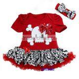 Newborn Baby Red Damask Skull Pettiskirt Bodysuit Romper and Headband NB-18M thumbnail-1