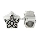 304 Stainless Steel European Style Large Hole Charm Beads Star Silver Tone Flower Carved Black Enamel About 12mm x 12mm thumbnail-3