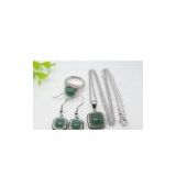 Green Stainless Steel Murano Glass Jewelry Set Earring & Pendant and Ring 1900020