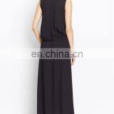 Plain Black Casual Flare Maix Dress v Neck Sleeveless Tie Waist Dress for Woman thumbnail-2