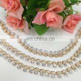 hot sell drop crystal gold color metal chain trimming sew on clothing bags or shoes garment accessories