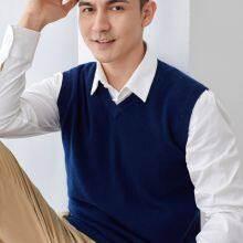 Men's Wool Cashmere Solid V-Neck Sleeveless Pullover Sweater Sale thumbnail-3