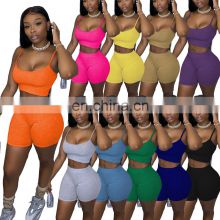 Women's European and American fashion casual solid color camisole top shorts two-piece trousers custom suit