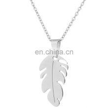 Vintage Stainless Steel Feather Necklaces For Women Gold Chain 2020 Collier Femme Leaves Feather Necklace Lucky Party Gift thumbnail-5