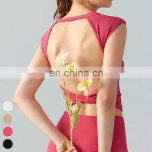 Spring Summer Twist Hollow Out Backless Sexy Sports Tank Tops Fitness Running Short Shirts Women Yoga T Shirt With Fixed Pads